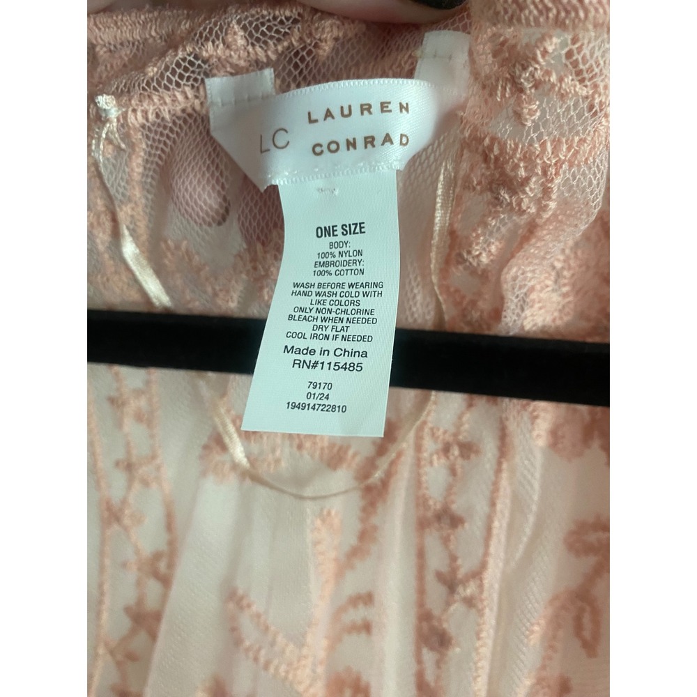 LC Lauren Conrad Pink Floral Embroidered Mesh Kimono Wrap One Size Open Front - Picture 4 of 5